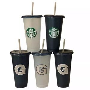 Starbucks Collector Cup 5 Pack GEORGETOWN Reusable 24 Oz Cold Cups Lids Straws